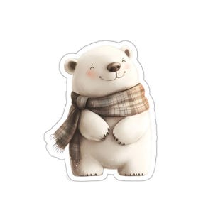 Cute Polar Bear Sticker, Cozy Winter Animal Decal, Gift for Kids, Watercolor Art, Laptop Sticker, Water Bottle Sticker, Planner Sticker