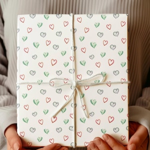 Cute Hearts Gift Wrapping Paper, Simple Heart Pattern Gift Wrap, Valentine Birthday Present Wrap, Premium Packaging Paper Sheet, Love Themed