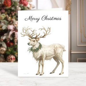 White Reindeer Grußkarten 10er Pack, Frohe Weihnachtskarten 10er Set mit Umschlägen, festliches Waldtier Geschenk für Freunde und Familie