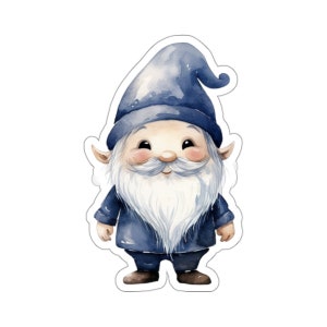 Cute Winter Gnome Sticker, Blue Gnome Waterproof Vinyl Sticker For Laptop WaterBottle Phone Car Transparent Wall Window Christmas Decal Gift