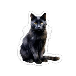 Black Cat Sticker, Watercolor Cat Decal, Cute Cat Lover Gift, Glossy Vinyl Cat Sticker, Waterproof Cat Art, Laptop Water Bottle Decor