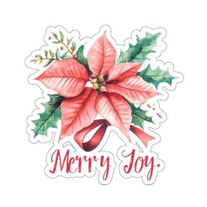 Poinsettia Sticker, Christmas Sticker, Holiday Decor, Watercolor Sticker, Gift for Her, Merry Joy Sticker, Poinsettia Flower