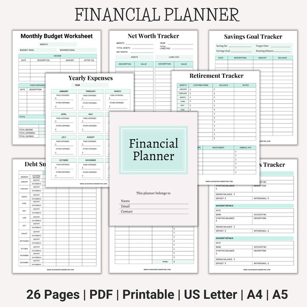 Financial Planner, Financial Planner Digital, Budget Tracker Bundle, Monthly Budget, Savings Tracker, Spending, Expenses, Finance Tracker