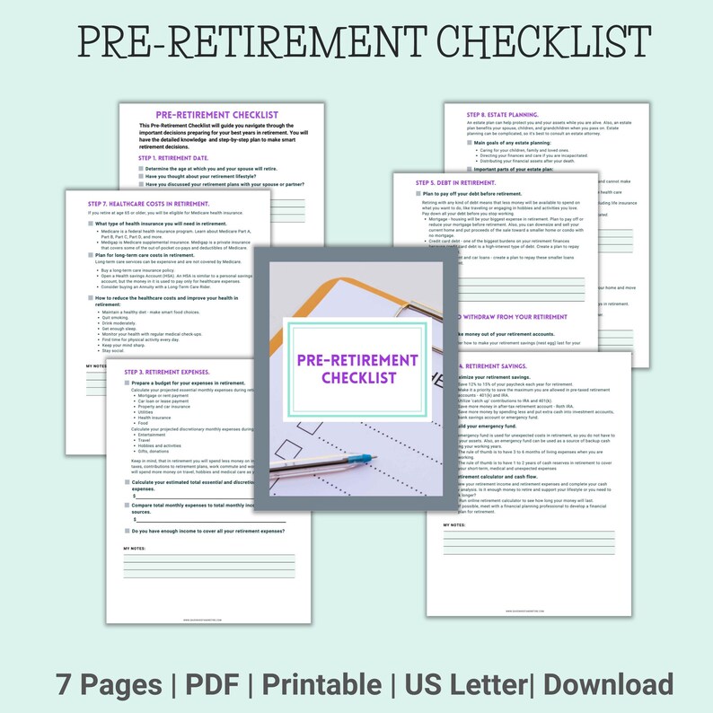 Pre-retirement Checklist Pre-retirement Guide Financial - Etsy