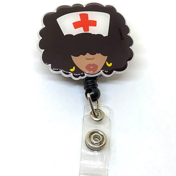 Afro girl nurse badge reel