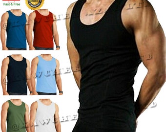 6 Pack Men's Vests Classic Sports 100% Cotton Summer Training GYM Tank Tops S-2XL Casual