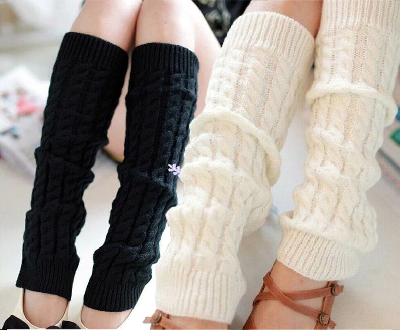 ThreadTrade 2 Paar Damen Winter Beinwärmer Lange Gestrickte Häkeln Kniewärmer Lange Boot Manschetten Socken Leggings Bild 1