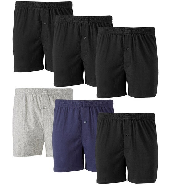 Molten Creek® Lot de 6 caleçons unis pour hommes Sous-vêtements amples, coupe ample, Braguette à boutons en coton, Pantalon taille basse P-2TG