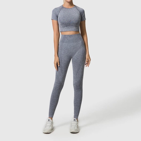 Seamless Women Yoga Set Workout Sportswear Gym Clothing Fitness Long Sleeve Crop Top High Waist Leggings Sports Suits