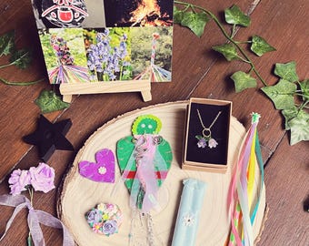 Handmade Beltane Altar Box: Maypole, Poppet, Candles & Necklace