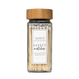 Cute Small Safety Match Jar Holder | Glass Bottle Jar with White 3” Long Matchsticks | Approx 40 Matches in Cloche with Striker
