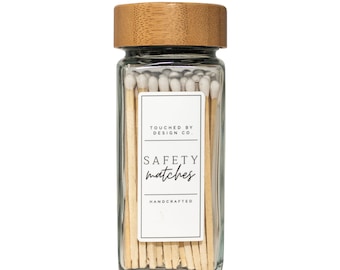 Cute Small Safety Match Jar Holder | Glass Bottle Jar with White 3” Long Matchsticks | Approx 40 Matches in Cloche with Striker