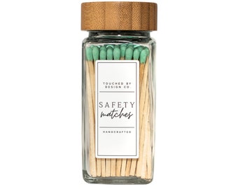 Cute Small Safety Match Jar Holder | Glass Bottle Jar with Sage 3” Long Matchsticks | Approx 40 Matches in Cloche with Striker