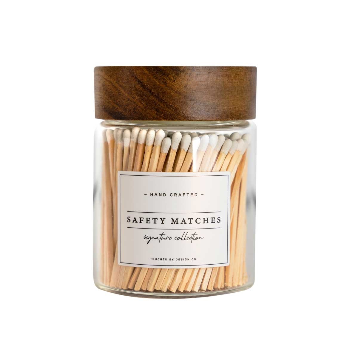 Signature Match Jar with White Matches Match Holder w/ 150 Wood Long Matchsticks with Striker, Decorative Bottle Perfect w Favorite Candle