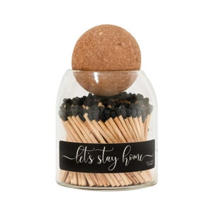 Let's Stay Home | Fancy Matches in Glass Cloche | Match Striker, Match Holder, Approx 135 Wood Long Matches with Striker, Match Bottle