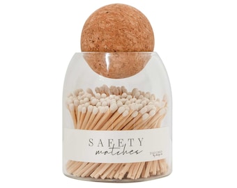 Safety Matches | Fancy Matches in Glass Cloche | Match Striker, Match Holder, Approx 135 Wood Long Matches with Striker, Match Bottle