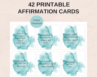 42 Tarjetas de afirmación imprimibles, Tarjetas de afirmación digitales, Tablero de visión imprimible, Tarjeta de afirmación positiva, Kit de abundancia