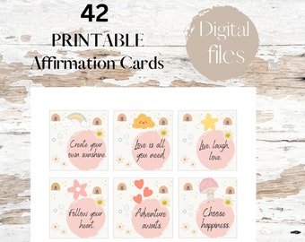 42 Tarjetas de afirmación imprimibles, Tarjetas de afirmación digitales, Tablero de visión imprimible, Baraja de tarjetas de afirmación, Tarjeta de afirmación positiva