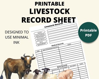 Printable Livestock Records Page | Instant Download | 8.5x11 PDF| Homestead Livestock Care Tracker Sheet | Farm Animal Tracker Minimal Ink