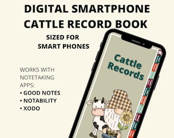 Digital Smartphone Cattle Records Book | Instant Download | Goodnotes Planner | Notability | Xodo | Hyperlinked Homestead Cow Care Tracker