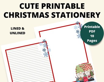 Cute Printable Country Gnome Theme Christmas Stationery | Instant Download | 8.5x11 PDF| Stationery PDF