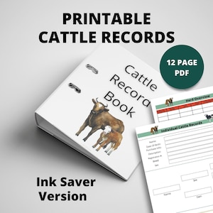 Printable Minimal Ink Cattle Records Book | Instant Download | 8.5x11 PDF| Homestead Cattle Care Tracker | Ink Saver Cattle Records