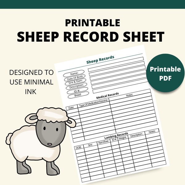 Minimal Ink Printable Sheep Records Page | Instant Download | 8.5x11 PDF| Homestead Sheep Care Tracker Sheet