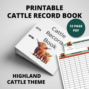 Printable Highland Cattle Theme Cattle Records Book | Instant Download | 8.5x11 PDF| Homestead Cattle Care Tracker | Cattle Records