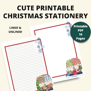 Cute Printable Country Gnome Theme Christmas Stationery | Instant Download | 8.5x11 PDF| Stationery PDF