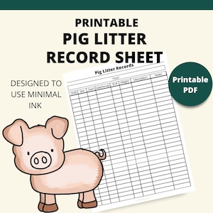 Minimal Ink Printable Pig Litter Record Sheet Instant Download 8