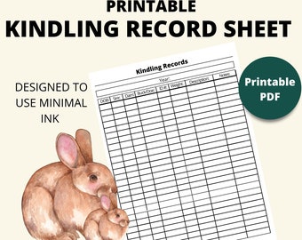 Minimal Ink Printable Rabbit Kindling Records Page | Instant Download | 8.5x11 PDF| Homestead Rabbit Kit Tracker Sheet | Rabbit Breeding