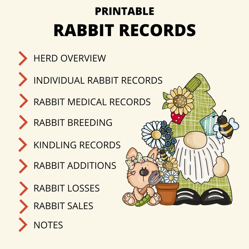 Printable Rabbit Records Book Instant Download 8.5x11 PDF Homestead