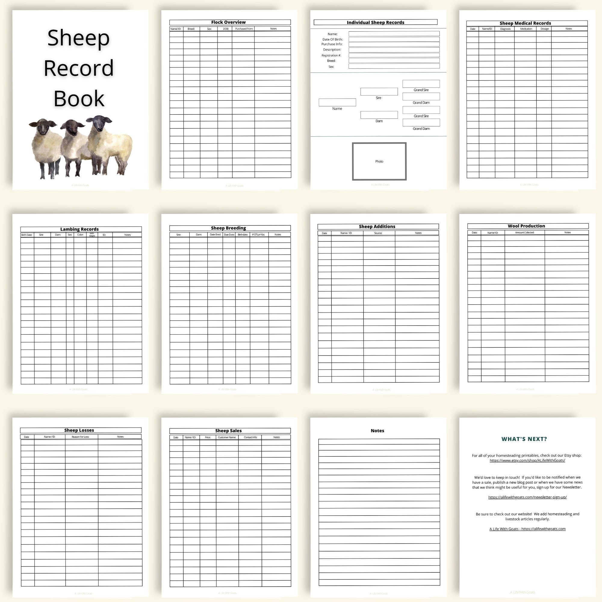 Minimal Ink Printable Sheep Records Book Instant Download Etsy