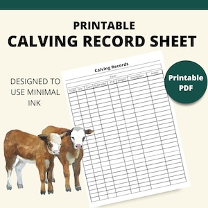 Minimal Ink Printable Calving Records Page | Instant Download | 8.5x11 PDF| Homestead Calving Tracker Sheet | Cattle Breeding