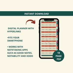 Op de afbeelding: Een digitale planner voor het registreren van kalfgeboorten. De planner is ontworpen om op een smartphone te passen en kan worden gebruikt met notitie-apps zoals Good Notes, Notability en Xodo. De planner is een PDF van 18 pagina's.