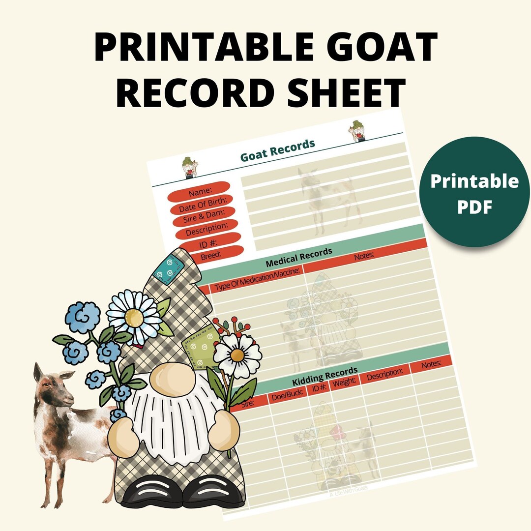 Printable Goat Records Page Instant Download 8.5x11 PDF Homestead Goat ...