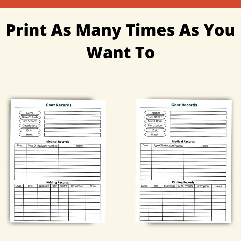 Printable Goat Records Page Instant Download 8.5x11 PDF Etsy