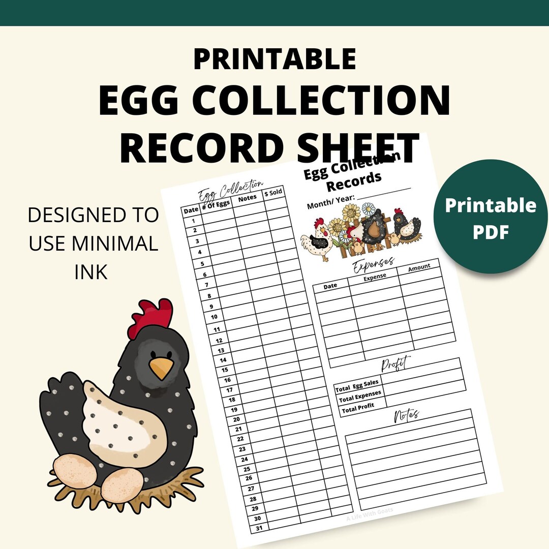 Printable Monthly Egg Collection Tracker | Instant Download | 8.5x11 ...
