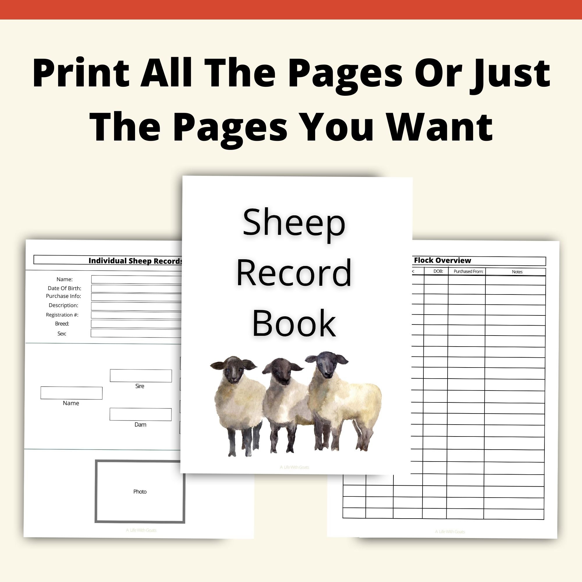 Minimal Ink Printable Sheep Records Book Instant Download Etsy