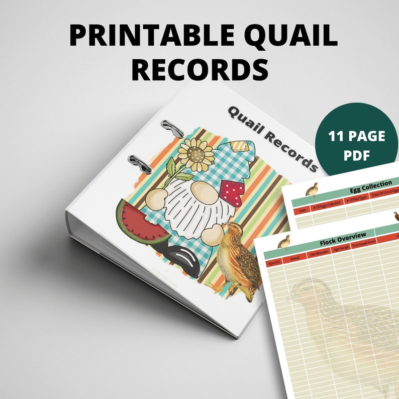 Printable Quail Records Book Instant Download 8.5x11 PDF Quail Flock