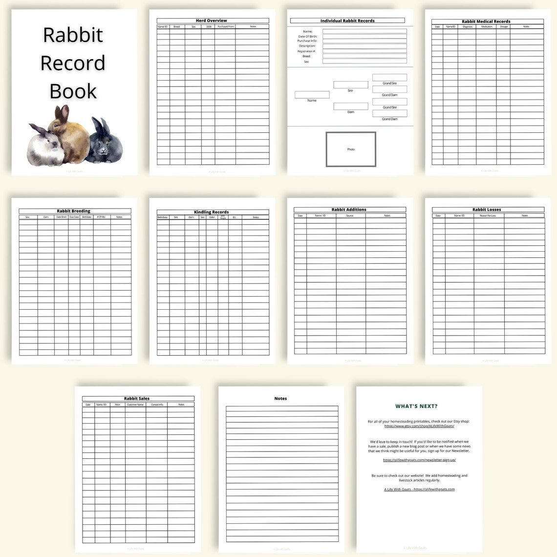 Minimal Ink Printable Rabbit Records Book | Instant Download | 8.5x11 ...