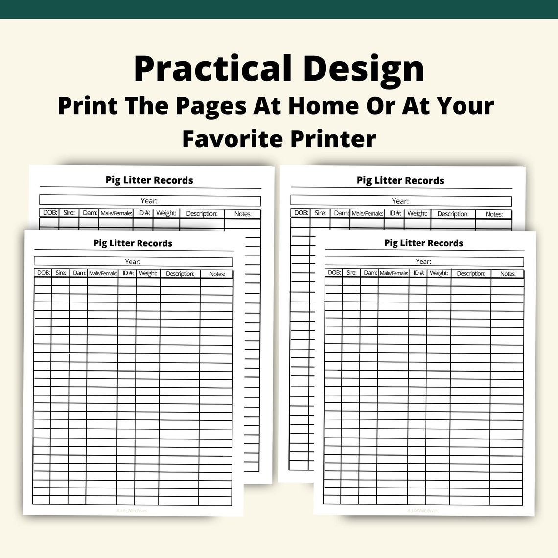 Litter Sheet.pdf Minimal Ink Printable Pig Litter Record Sheet | Instant Download | 8 ...