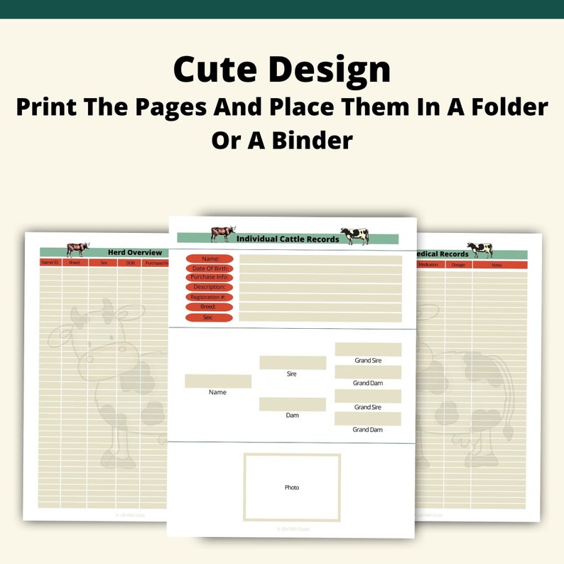 Printable Cattle Records Book Instant Download 8.5x11 PDF Homestead ...