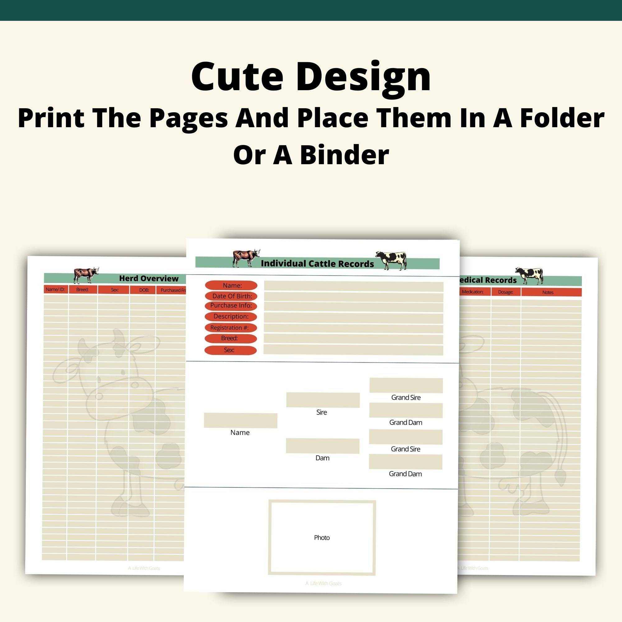 Printable Cattle Records Book | Instant Download | 8.5x11 PDF ...