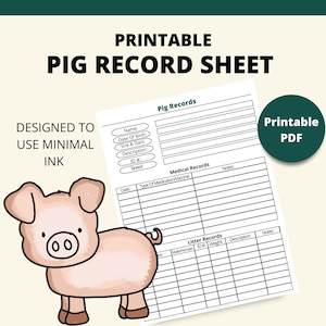 Printable Pig Record Sheet Minimal Ink | Instant Download | 8.5x11 PDF| Homestead Swine Tracker