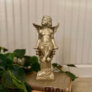Vintage Gold Angel Cherub on Pedestal