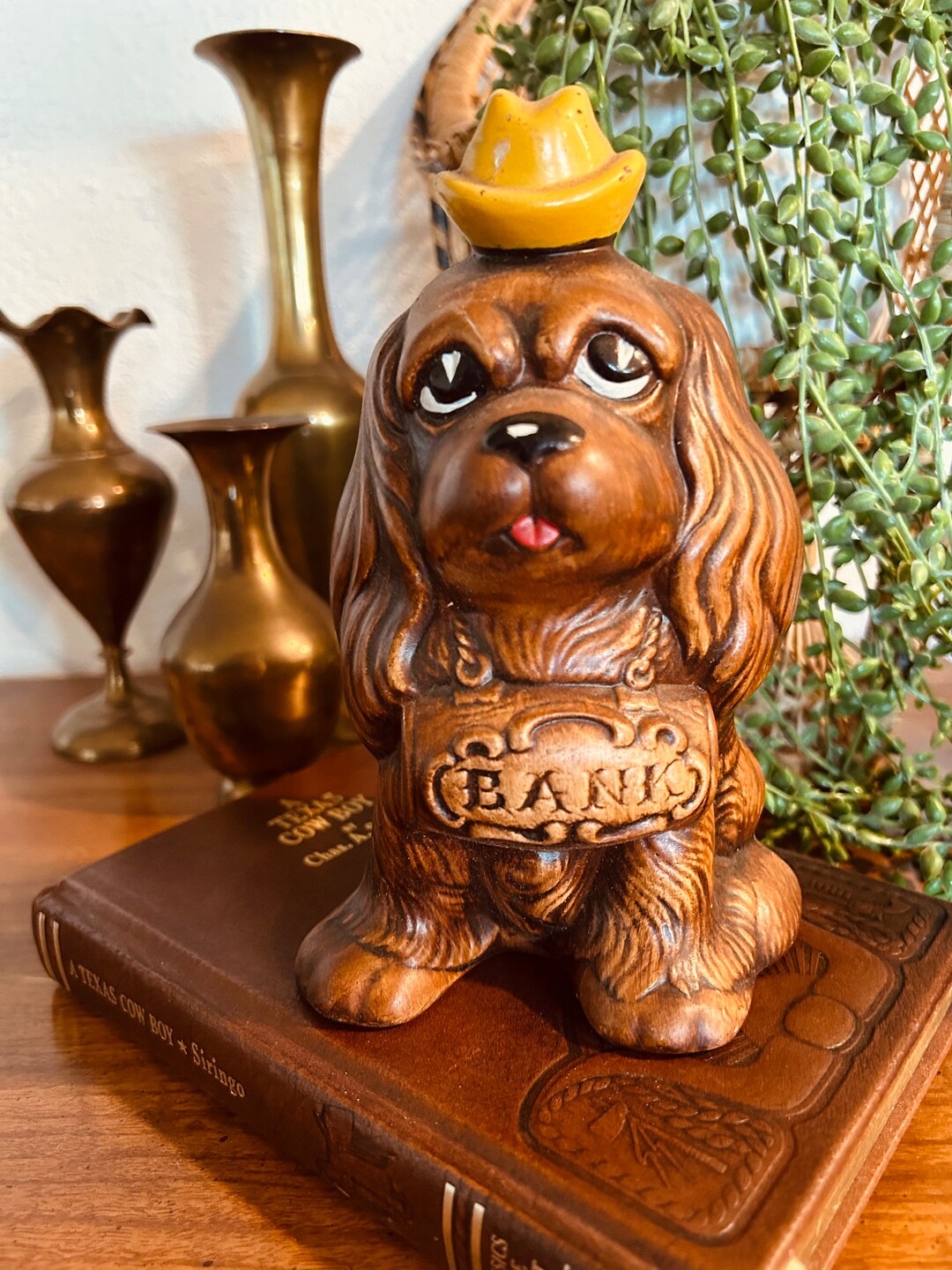 貴重！60s〜70sアメリカアンティーク犬親子DOG陶器Japan製貯金箱USA