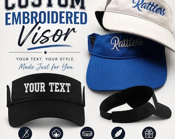 Custom Embroidered Visor, Personalized Sun Visor, Custom Text or Logo,  Adjustable Sports Visor , Golf, Tennis, Beach Hat, embroidered visor