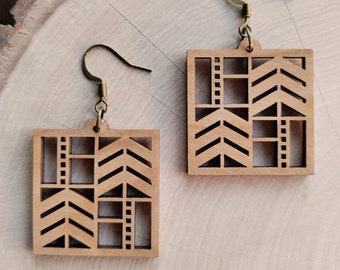 Frank Lloyd Wright-Inspired Wood Earrings (Dana-Thomas House 1)