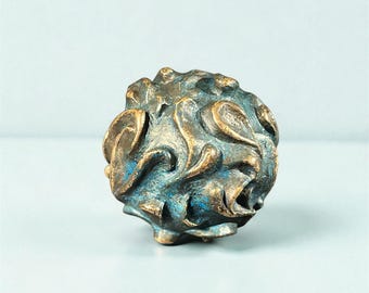 Handmade Bronze Sculpture/Art Piece - Organically shaped Orb with Blue-Green Patina